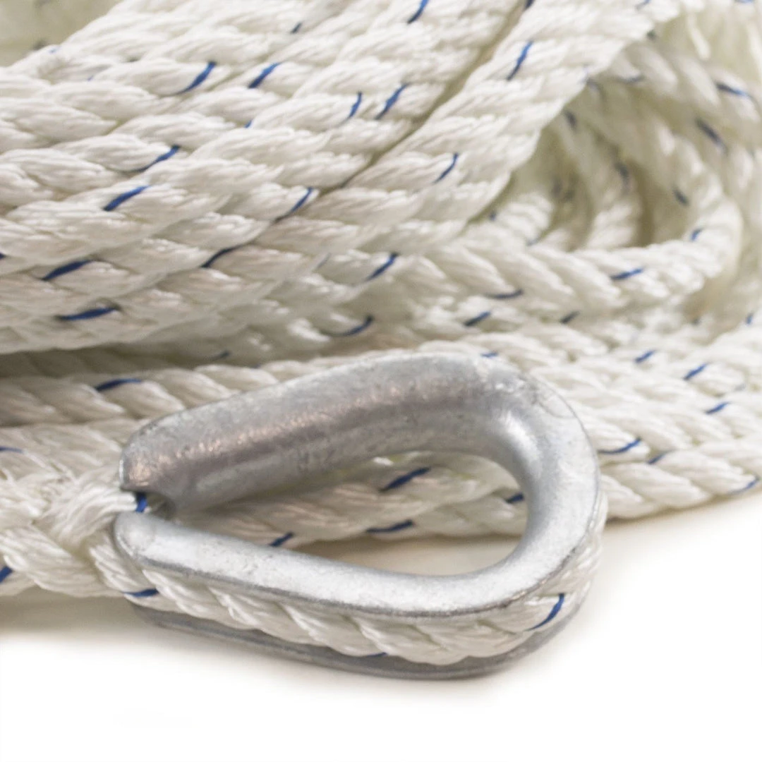 R&W Rope Nylon 3 Strand Anchor Line W/ Galvanized Thimble One End - Heat Seal Other End
